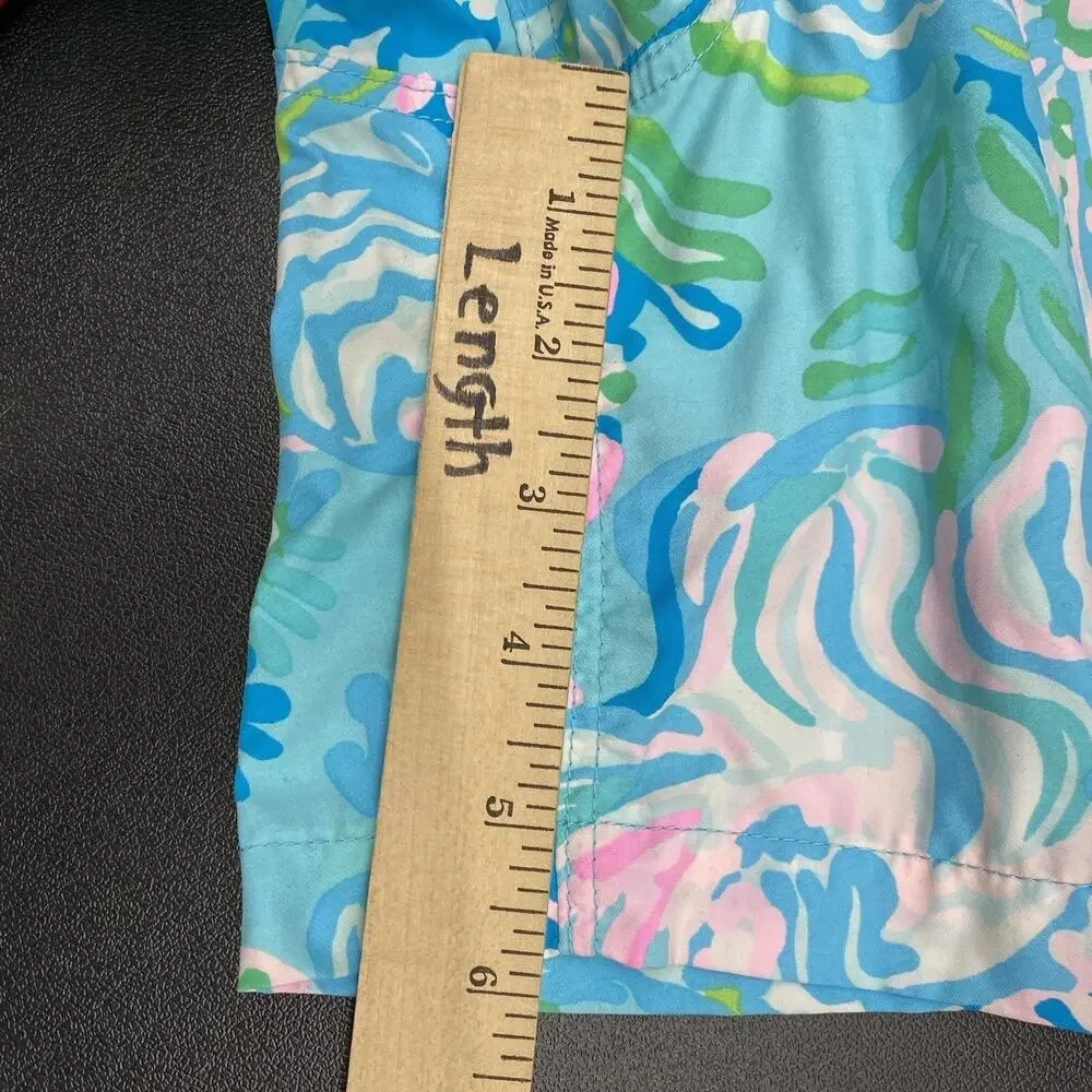 Lilly Pulitzer Swim Trunks Mens M Aqua La Vista Board Shorts Fish Print Lined